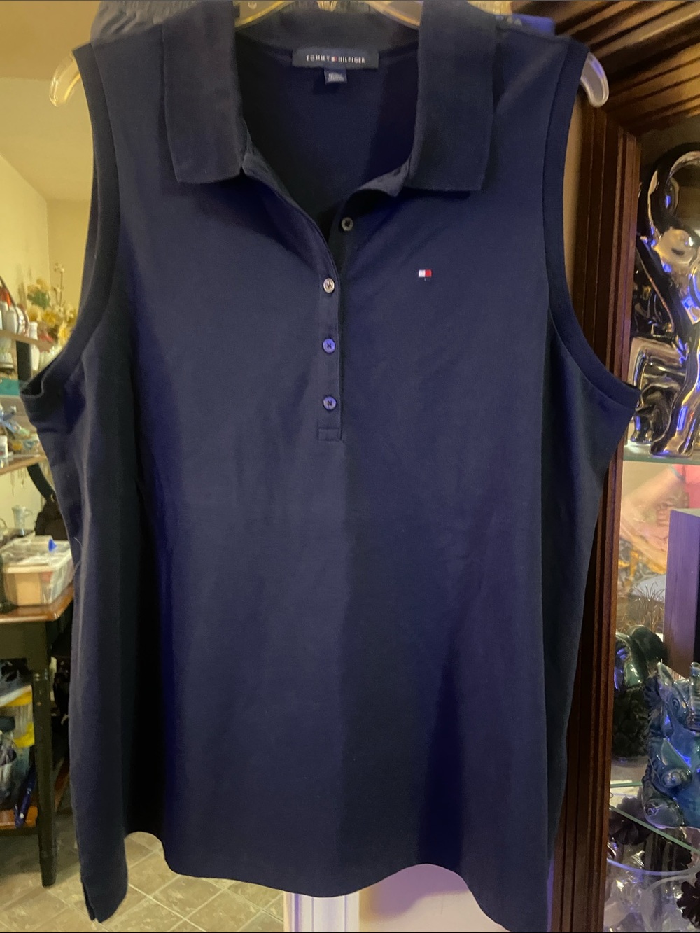 Tommy Hilfiger Navy Sleeveless Polo Tank with Flag Logo